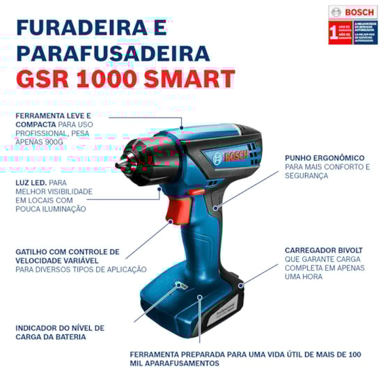 Furadeira Parafusadeira Bateria Gsr1000 Caixa Azul