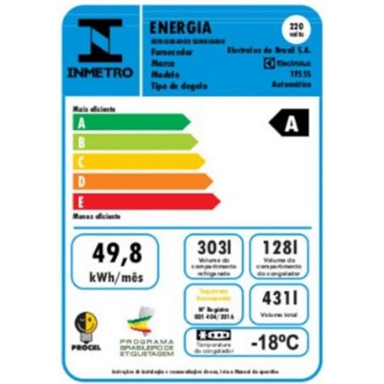 Geladeira 431L 2P Tf55s Frost Free 220V Inox Geladeira 431L 2P Tf55s Frost Free 220V Inox
