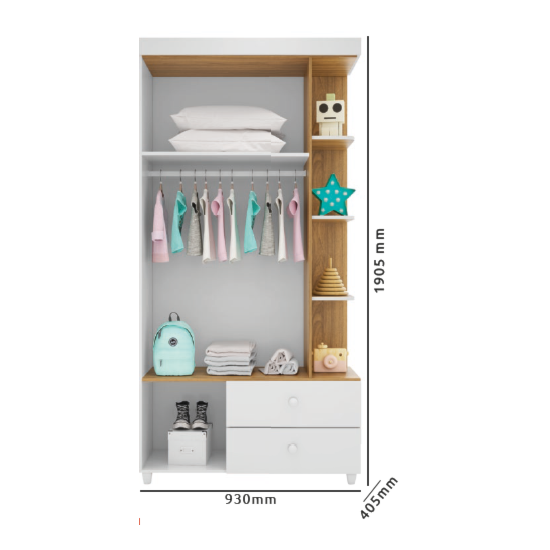 Guarda Roupa 2 P Infantil New Fofura Nature Branco