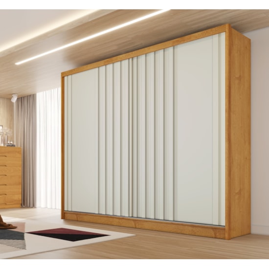 Guarda Roupa 2 Portas De Correr Galati 100% Mdf Peroba Off White