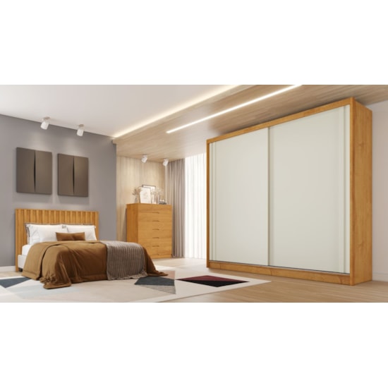 Guarda Roupa 2 Portas De Correr Monterey 100% Mdf Peroba Off White