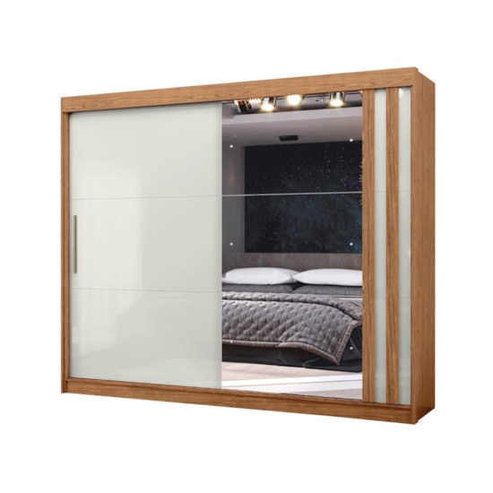 Guarda Roupa 2 Portas De Correr Seul 100% Mdf Freijó Off White