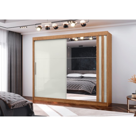 Guarda Roupa 2 Portas De Correr Seul 100% Mdf Freijó Off White