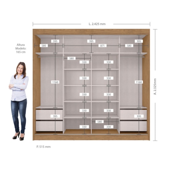 Guarda Roupa 2 Portas De Correr Seul 100% Mdf Freijó Off White