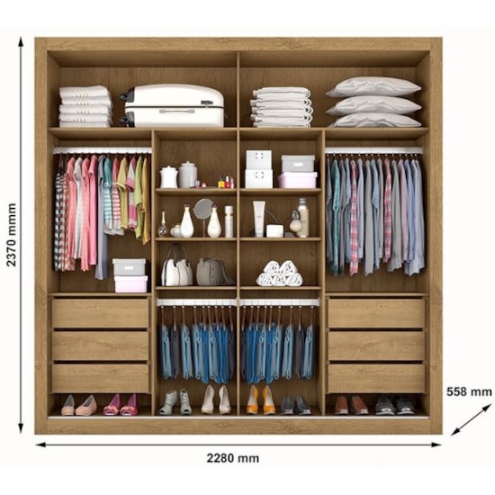 Guarda Roupa 2 Portas De Correr Sevilha 100% Mdf Amendoa/Off/Am