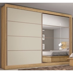 Guarda Roupa 2 Portas De Correr Sevilha 100% Mdf Amendoa/Off/Am