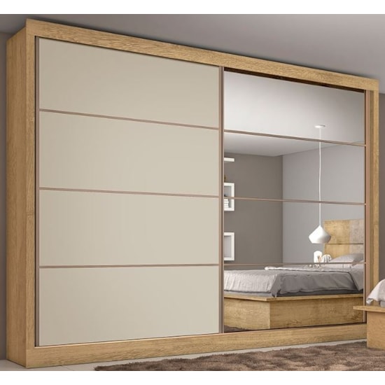 Guarda Roupa 2 Portas De Correr Sevilha 100% Mdf Amendoa/Off/Am