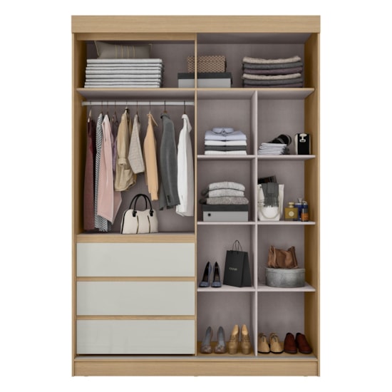 Guarda Roupa 3 P Correr 100% Mdf Bagdá Castanho Off White