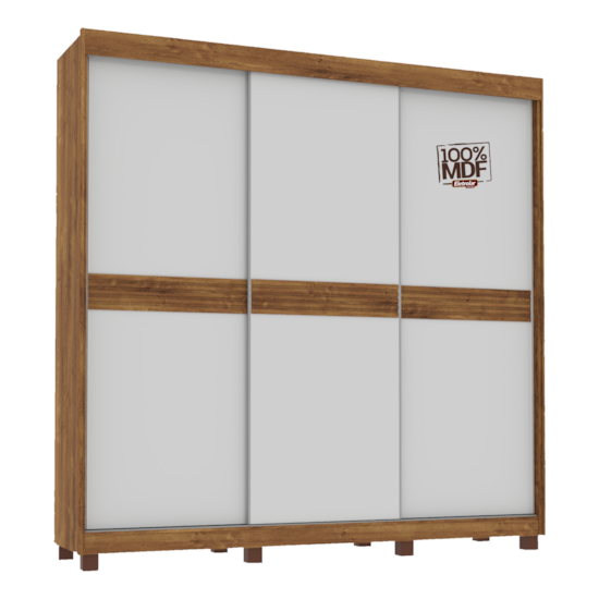 Guarda Roupa 3 P Correr Parana 100% Mdf Canela Off Canela