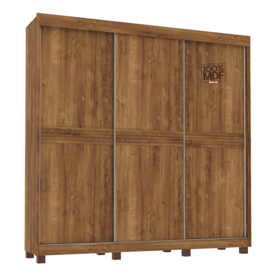 Guarda Roupa 3 P Correr Parana 100% Mdf Canela Off Canela
