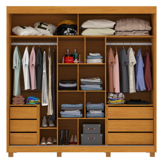 Guarda Roupa 3 P Correr Parana 100% Mdf Canela Off Canela