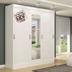 Guarda Roupa 3 Portas Correr 100% Mdf Viena Com Espelho Branco