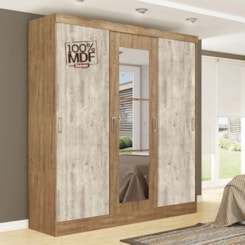 Guarda Roupa 3 Portas Correr 100% Mdf Viena Com Espelho Ipe Têx/Vanilla Tex Guarda Roupa 3 Portas Correr 100% Mdf Viena Com Espelho Ipe Têx/Vanilla Tex