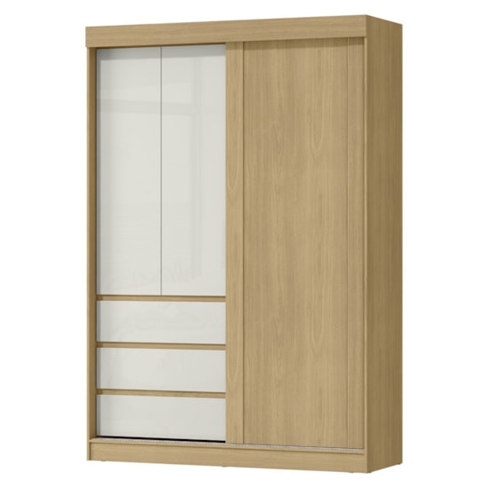 Guarda Roupa 3 Portas De Correr 100% Mdf Bagdá Castanho Off White
