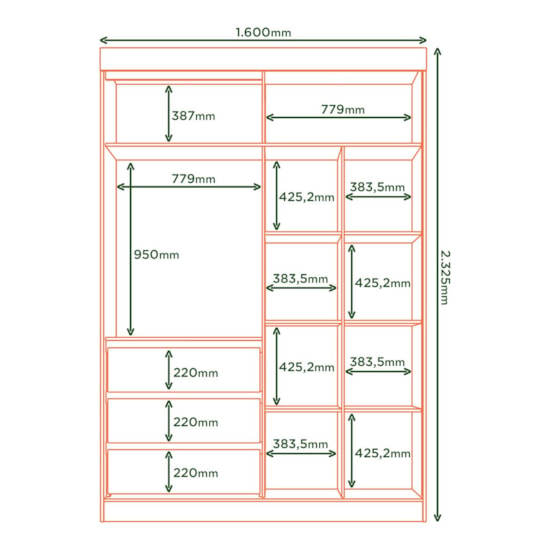 Guarda Roupa 3 Portas De Correr 100% Mdf Bagdá Castanho Off White