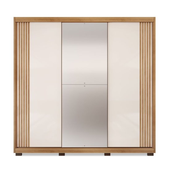 Guarda Roupa 3 Portas De Correr Alteza C/Espelho Mel Off White