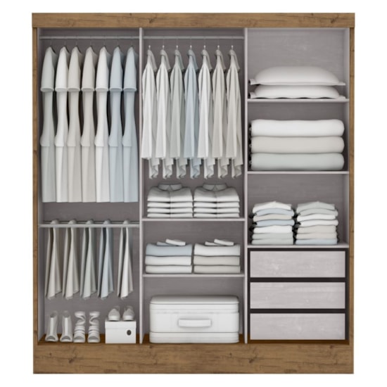 Guarda Roupa 3 Portas De Correr Viena 100% Mdf Ipê/Tex