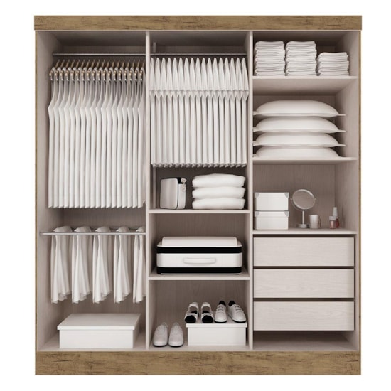 Guarda Roupa 3 Portas De Correr Viena 100% Mdf Ipê Tex/Vanilla Tex