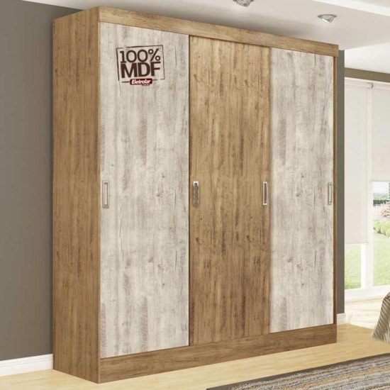 Guarda Roupa 3 Portas De Correr Viena 100% Mdf Ipê Tex/Vanilla Tex