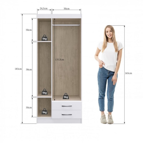 Guarda Roupa 3 Portas Treviso Doripel Fendy/Amendoa Guarda Roupa 3 Portas Treviso Doripel Fendy/Amendoa