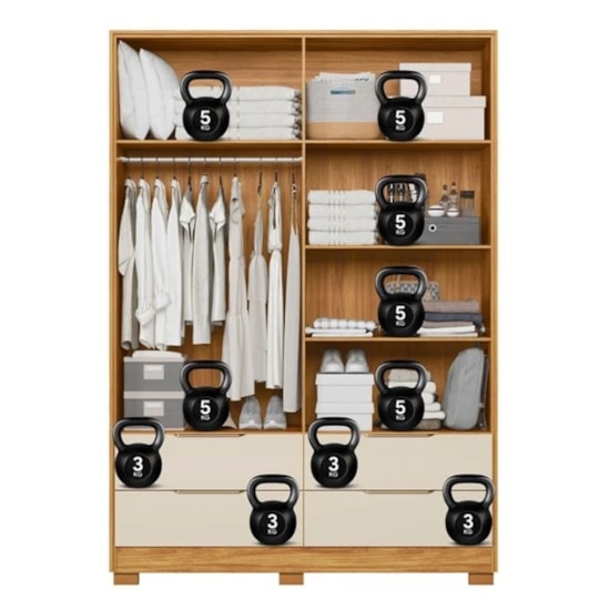 Guarda Roupa 4 Portas Domo C/Espelho Demobile  Cinamomo Off White