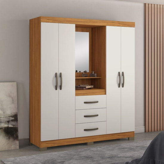 Guarda Roupa 4 Portas E Gavetas Capela Nt5015 Notável Freijó Off White