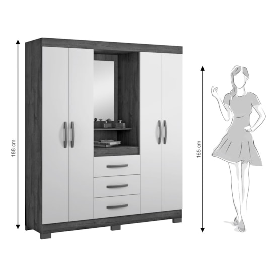 Guarda Roupa 4 Portas E Gavetas Capela Nt5015 Notável Freijó Off White