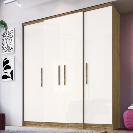 Guarda Roupa 4 Portas Miami Doripel 100% Mdf Off White Nogueira