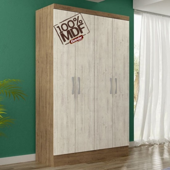 Guarda Roupa 4 Portas Paris 100% Mdf Ipê Tex/Vanilla Tex Guarda Roupa 4 Portas Paris 100% Mdf Ipê Tex/Vanilla Tex