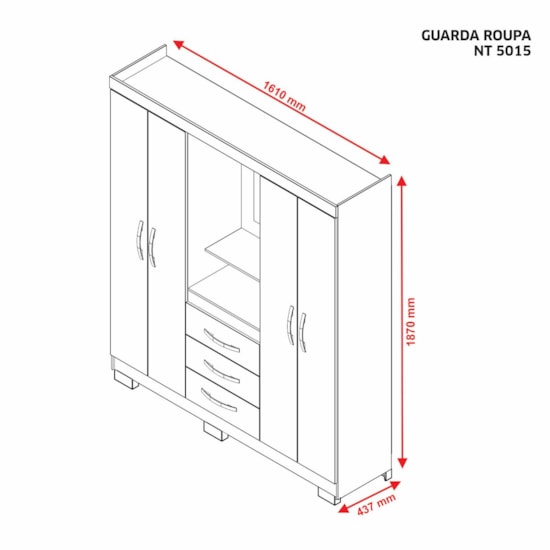 Guarda Roupa 4 Pportas E Gavetas Capela  Freijó Off White