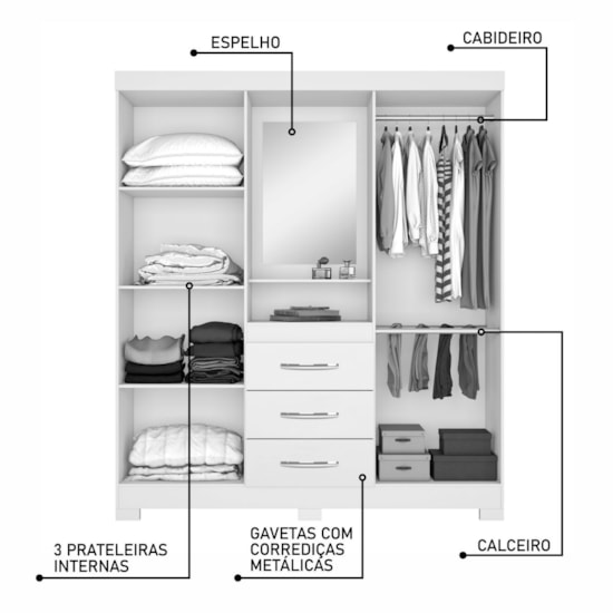 Guarda Roupa 4 Pportas E Gavetas Capela Nt5015 Notável Freijó Off White