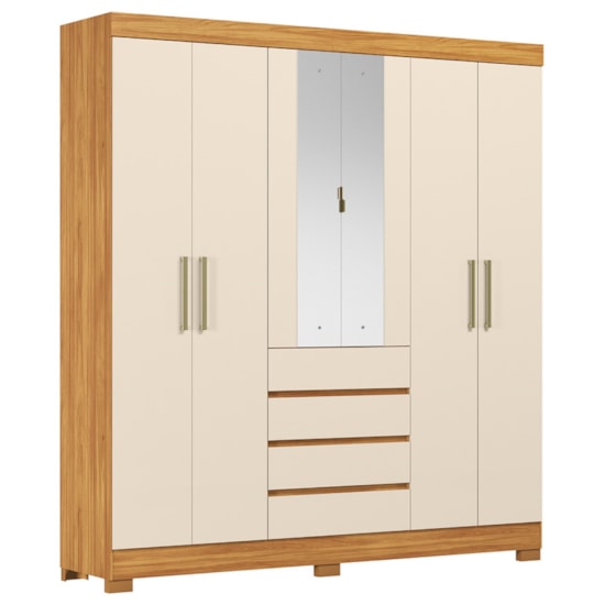 Guarda Roupa 6 Portas Com Espelho Opera Mdf Cinamomo Off White