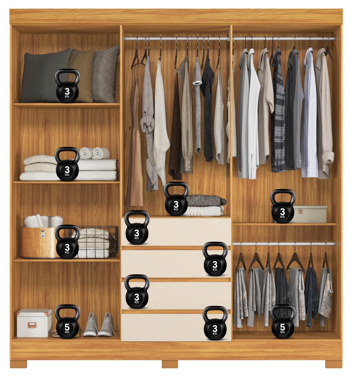 Guarda Roupa 6 Portas Com Espelho Opera Mdf Cinamomo Off White