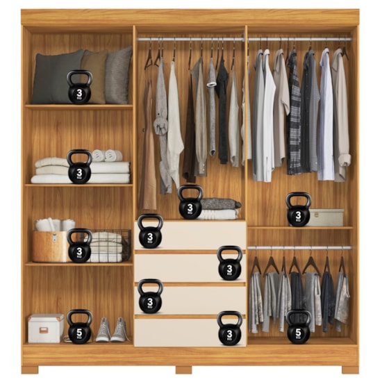 Guarda Roupa 6 Portas Com Espelho Opera Mdf Cinamomo Off White