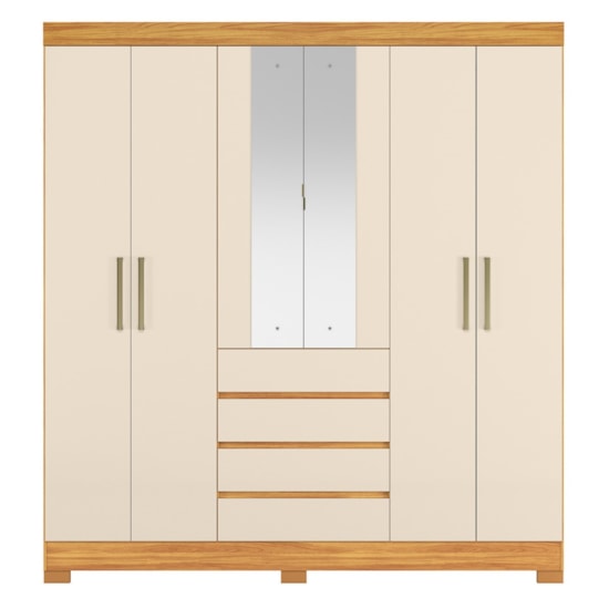 Guarda Roupa 6 Portas Com Espelho Opera Mdf Cinamomo Off White