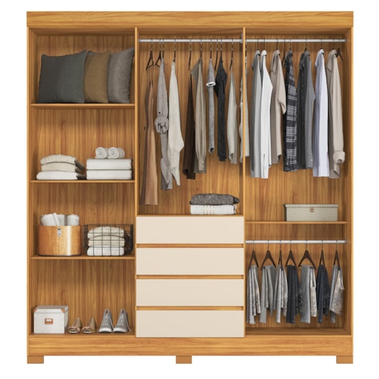 Guarda Roupa 6 Portas Com Espelho Opera Mdf Cinamomo Off White