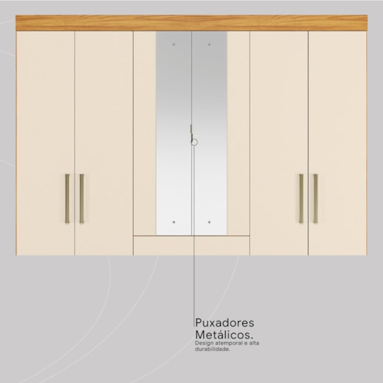 Guarda Roupa 6 Portas Com Espelho Opera Mdf Cinamomo Off White