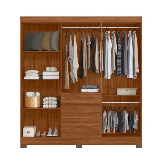 Guarda Roupa 6 Portas Com Espelho Opera Mdf Nogueira Touch