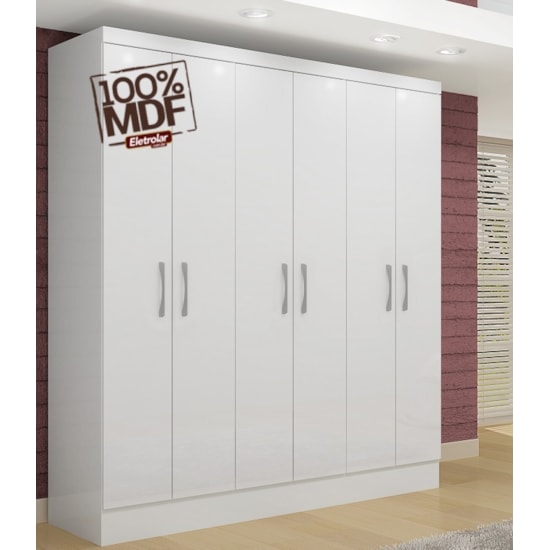 Guarda Roupa 6 Portas Paris 100% Mdf Branco