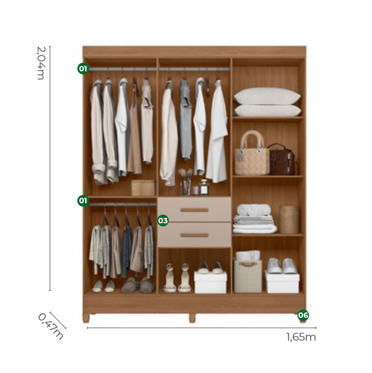 Guarda Roupa 7 Portas 2G Malta Moval Carvalho/Fendi - Eletrolar