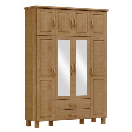 Guarda Roupas Madeira 8 Portas 2 Gavetas C/Espelho Bronze Freijó