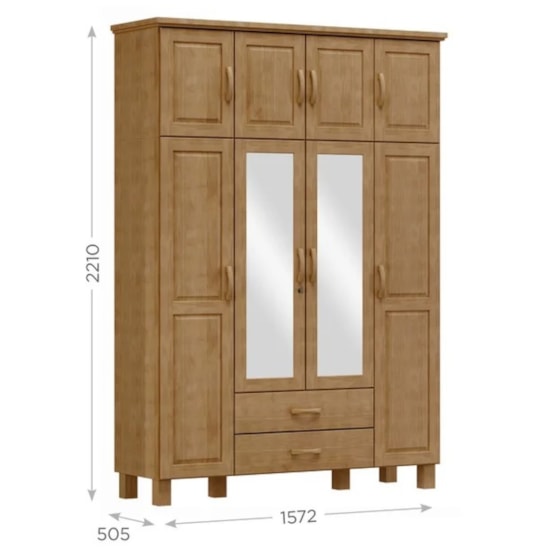 Guarda Roupas Madeira 8 Portas 2 Gavetas C/Espelho Bronze Freijó