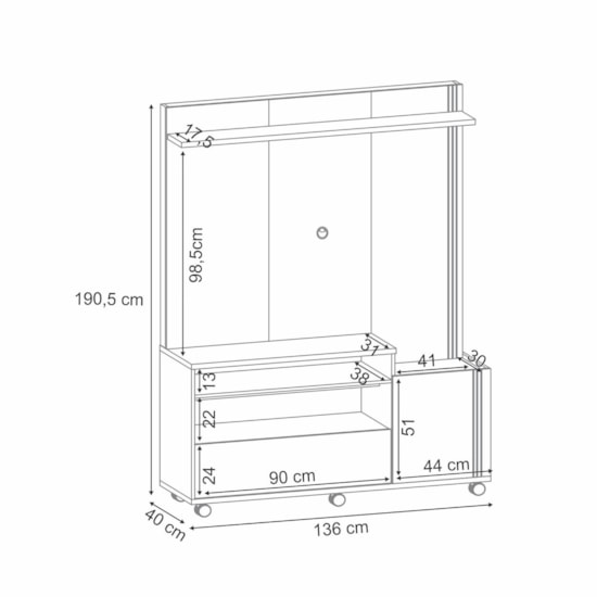 Home 136Cm Tv Ate 50P Timber Hb Freijó Off White