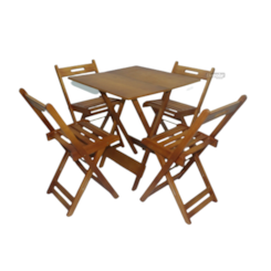 Jogo De Mesa Dobrável 70X70cm Com 4 Cadeiras Madeira Maciça Mel Jogo De Mesa Dobrável 70X70cm Com 4 Cadeiras Madeira Maciça Mel