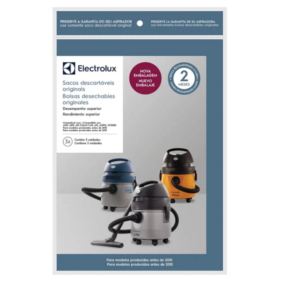 Kit 3 Sacos Aspirador Electrolux Antes 2010 A10, Acqua Power, Gt2000 Original Kit 3 Sacos Aspirador Electrolux Antes 2010 A10, Acqua Power, Gt2000 Original