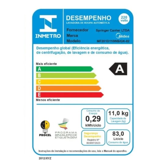 Lava E Seca 11Kg Mf201d110wb/Gk Midea  Titânio