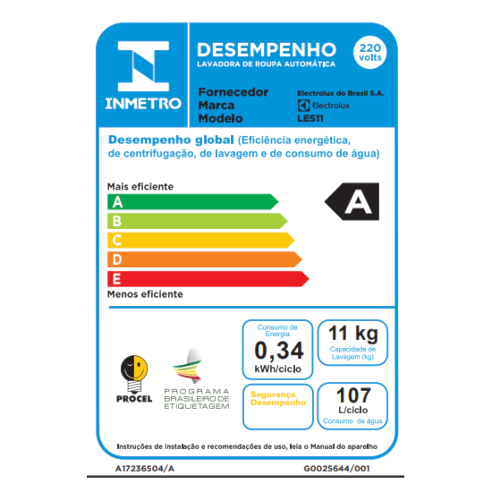 Lavadora De Roupas 11Kg Les11 Electrolux Branco Lavadora De Roupas 11Kg Les11 Electrolux Branco