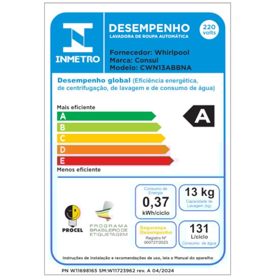Lavadora De Roupas 13Kg Cwn13 Consul 220 Branco