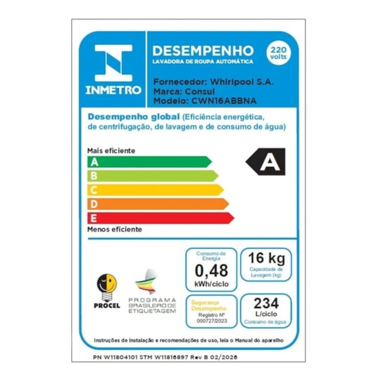Lavadora De Roupas 16Kg Cwn16a Consul 220 Branco