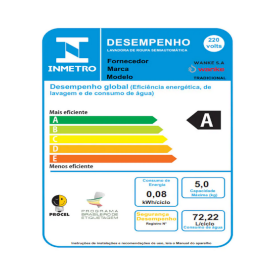 Lavadora De Roupas Tradicional Madeira Wanke 220V Preto